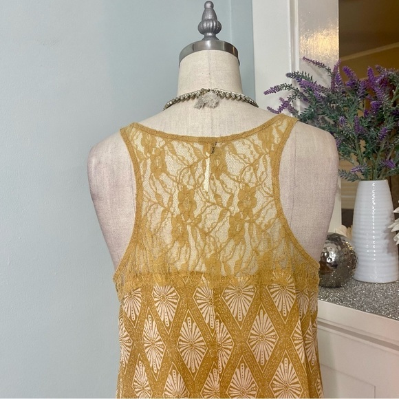 Free People Yellow Gold Flowy Lace Bell Trapeze Tank Top Small - Picture 7 of 9
